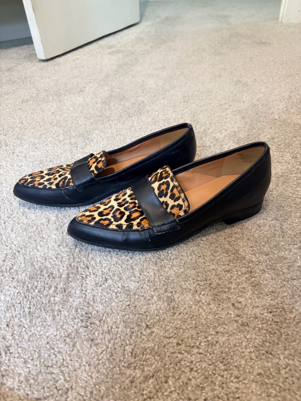 Nine West Black Loafers with Horsehair Leopard Print Accent